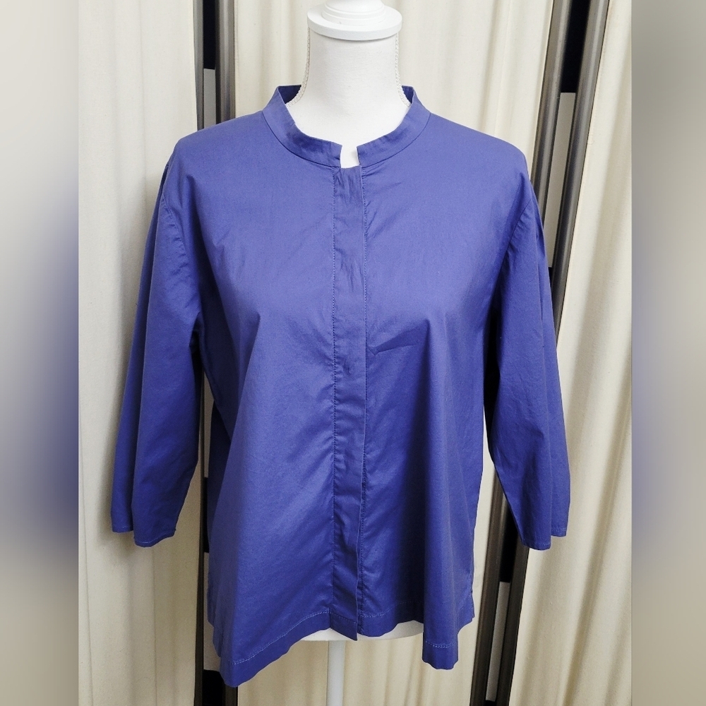 Eileen Fisher Rich Purple Mandarin Collar Blouse | Size XL